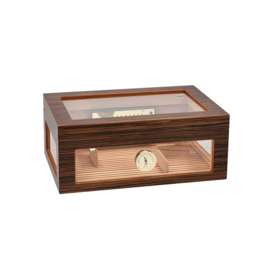 Adorini Treviso Grande Deluxe humidor ébenfa borítással – körbe üveges szivartároló 100 szál szivarhoz