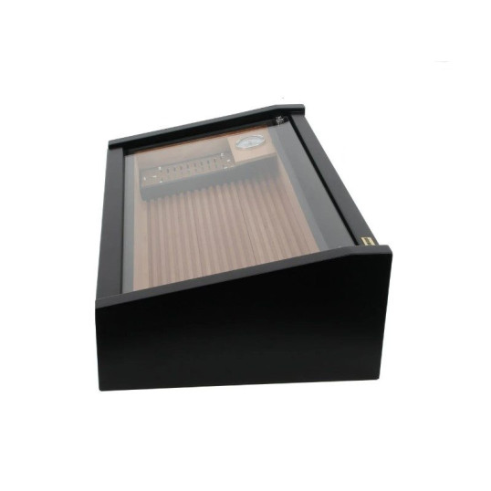 Adorini Vega Deluxe üvegtetejű spanyol cédrusfa humidor, matt fekete - kb. 70 - 75 szál szivarnak