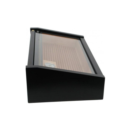 Adorini Vega Deluxe üvegtetejű spanyol cédrusfa humidor, matt fekete - kb. 70 - 75 szál szivarnak