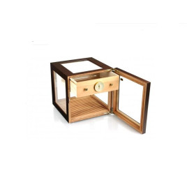 Adorini Cube Deluxe Humidor, diófa színű szivar szekrény - körbe üveges, 100 szál szivarnak