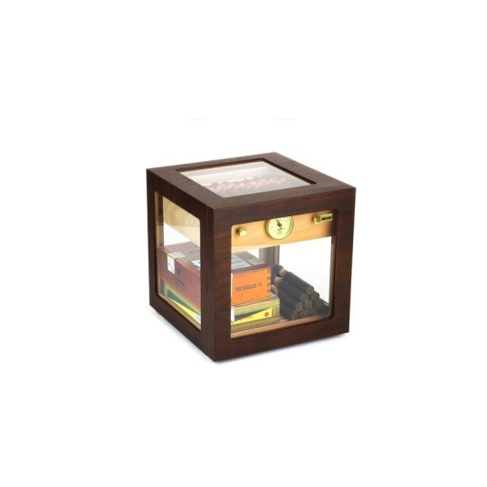Adorini Cube Deluxe Humidor, diófa színű szivar szekrény - körbe üveges, 100 szál szivarnak