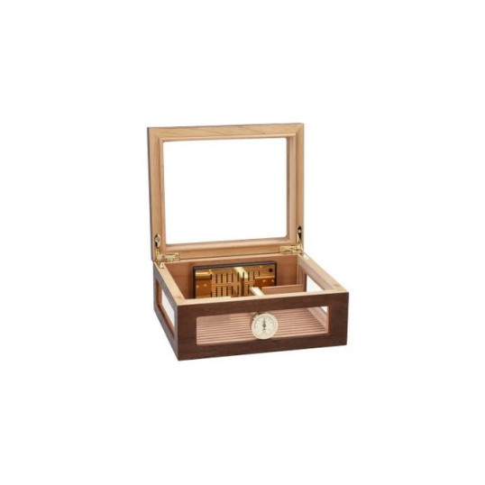 Körbe üveges Adorini Treviso Walnut M Deluxe humidor diófa borítással 75 szál Corona szivar számára, külső páratartalom mérővel