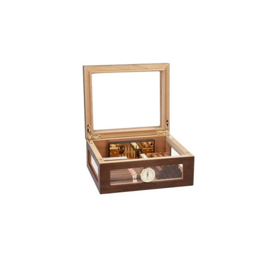 Körbe üveges Adorini Treviso Walnut M Deluxe humidor diófa borítással 75 szál Corona szivar számára, külső páratartalom mérővel