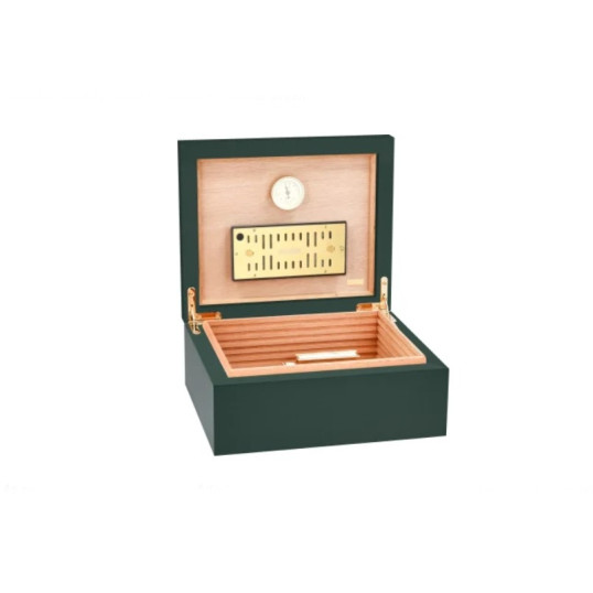 Adorini Humidor Medium Deluxe Imperial Green, cédrusfa belső, matt zöld színű lakkozott felület, 75 szál szivar számára, kiegészítőkkel