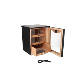 Angelo matt fekete színű üvegajtós szivar tároló szekrény 60-90 szál szivarnak, cédrusfa belsővel, digitális hygrométerrel, LED világítással