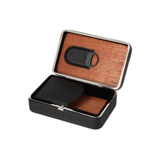 Angelo gyémánt mintás utazó humidor 4 szivarhoz, cédrusfa belsővel és szivarvágóval – fekete