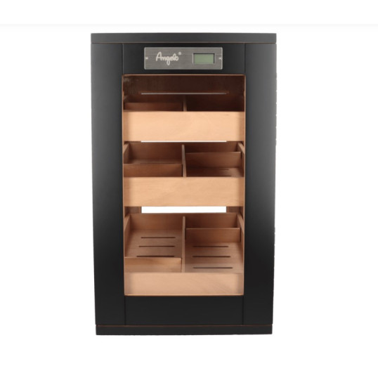 Angelo üveges humidor szekrény 90–110 szivarhoz, cédrusfa belsővel, digitális hygrométerrel – matt fekete