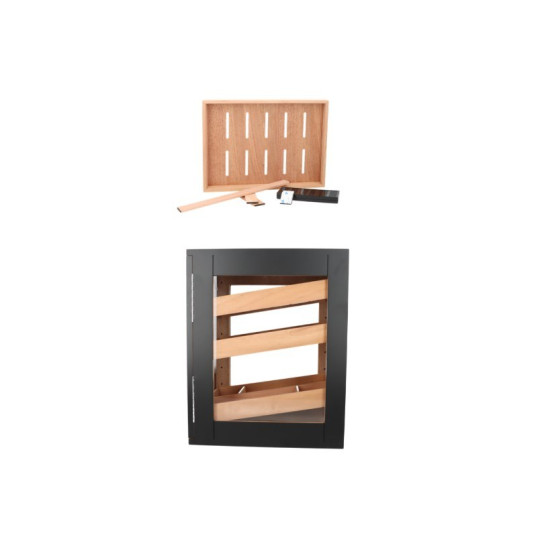 Matt fekete színű üveges szivar tároló szekrény 90-110 szál szivarnak, cédrusfa belsővel, körbe üveges digitális higrométerrel - Angelo