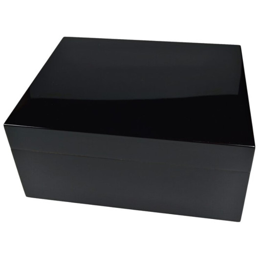 Angelo humidor 60-70 szál szivar részére fekete színű lakkozott szivar tároló doboz, párásítóval és hygrométerrel