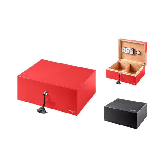 Caseti Humidor Paris, piros, magasfényű lakkozású humidor, cédrusfa belsővel, 100-120 szivar részére-OUTLET