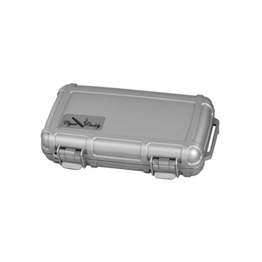 Cigar Caddy Silver kis méretű utazó humidor 5 szál szivar részére, kézre akasztható pánttal - ezüst