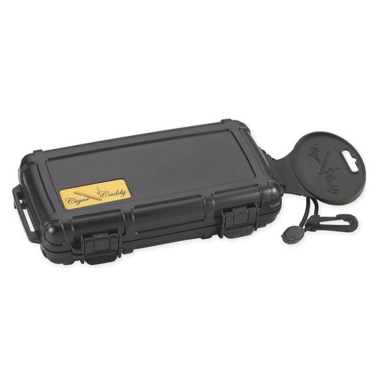 Cigar Caddy Black kis méretű utazó humidor 5 szál szivar részére, kézre akasztható pánttal - fekete