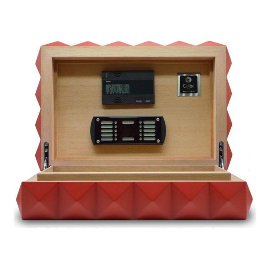 Colibri Quasar humidor 45-50 szál szivar számára, matt piros színű digitális hygrométerrel - Daniel Marshall Edition