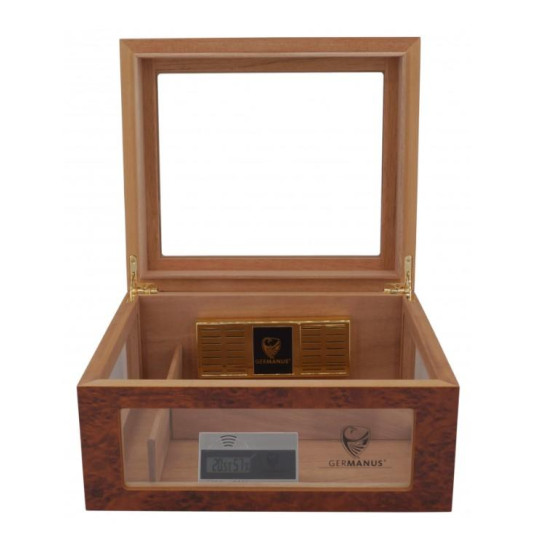 Germanus humidor – üveges, barna, 100 szálas, digitális higrométerrel