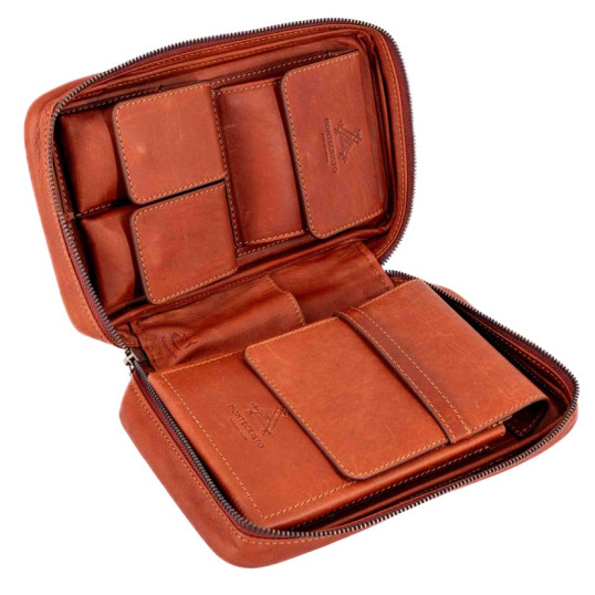 Montecristo bőr szivartartó 4 szivar részére, tároló rekeszekkel az egyéb szivaros kiegészítőknek