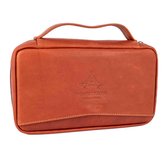 Montecristo bőr szivartartó 4 szivar részére, tároló rekeszekkel az egyéb szivaros kiegészítőknek