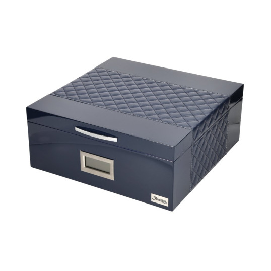Passatore humidor – királykék, bőrbetéttel, digitális higrométerrel, 30–40 szivarhoz