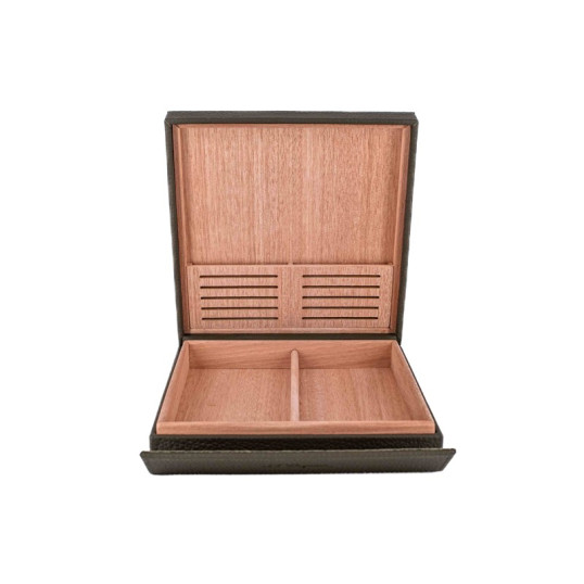 Bőr borítású kézzel készített S.T. Dupont Okoumé fával bélelt utazó humidor 8 szál szivar részére-Khaki zöld