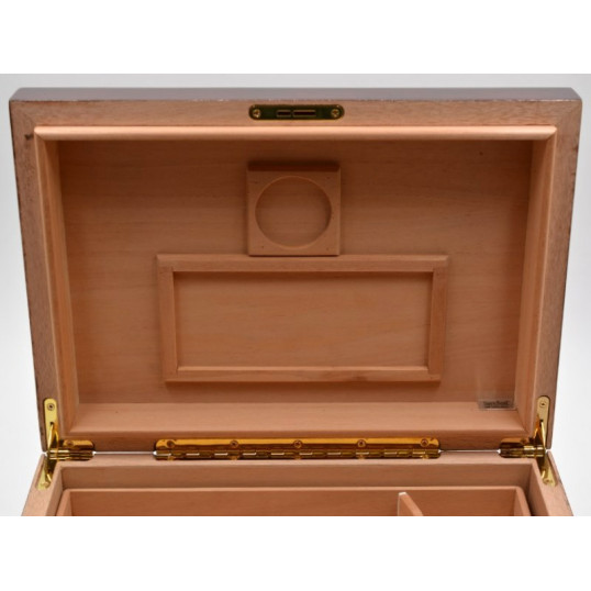 Deauville szivardoboz 100 szál szivar részére, dohánylevél mintás, fogantyúval és kivehető tálcával OUTLET