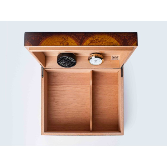 Capri Old World humidor a Humidor Supreme®-től – 25–30 szál szivar részére, világtérkép mintás cédrusfa szivardoboz