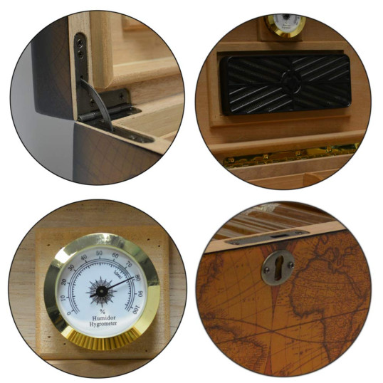 Humidor 100 szál szivar részére, kivehető tálcával és gravírozható táblával - Old World