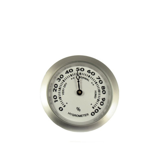Humidor hygrométer - króm színű, fehér hátlappal - 3,5 cm 