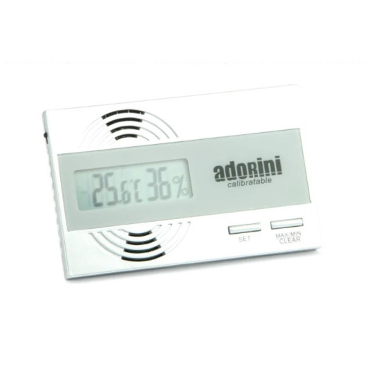 Adorini digitális higrométer és hőmérő – ezüst színű, Swiss Sensirion érzékelővel szivar tároló dobozokba