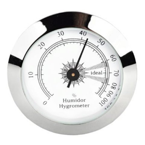 Angelo humidor hygrométer - Króm kerettel, fehér számlappal - 50mm 