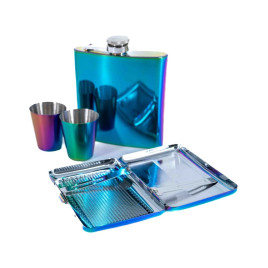 Színes rozsdamentes acél flaska pohárral és cigarettatartóval - 6 oz. = 1.77dl