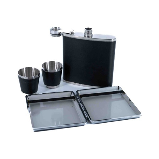 Rozsdamentes acél flaska fekete bőr borítással - 6 oz. = 1.77dl