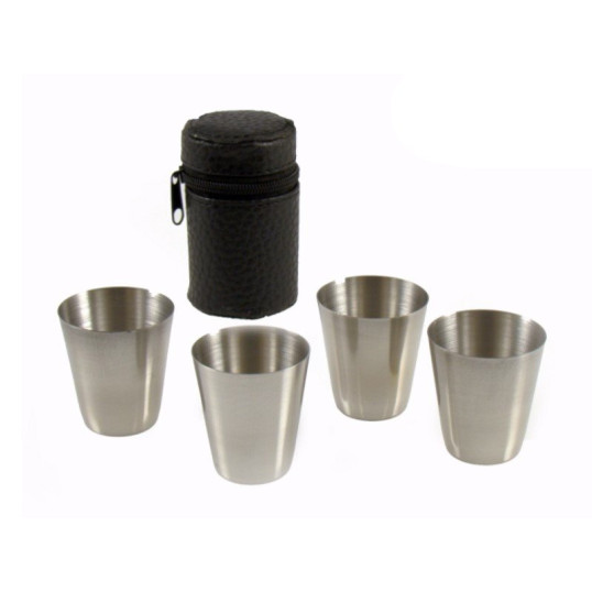 Angelo 4 darab króm feles pohár - Fekete bőr tokban