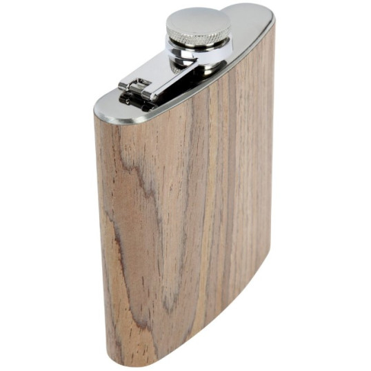 Rozsdamentes acél flaska fa borítással, laposüveg - 6 oz. = 1.77dl