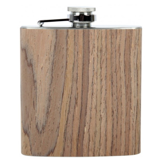Rozsdamentes acél flaska fa borítással, laposüveg - 6 oz. = 1.77dl