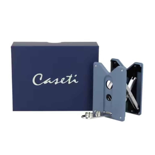 Caseti szivar fúró- és tartó egyben, nemesacél pengével-matt szürkéskék és króm