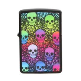 Angel Benzines öngyújtó fekete színű - Színes koponya mintákkal