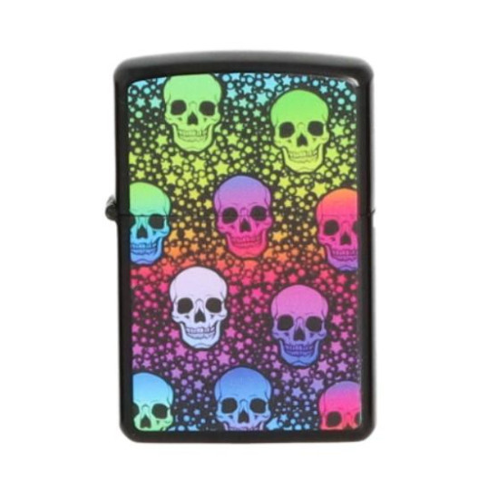 Angel Benzines öngyújtó fekete színű - Színes koponya mintákkal
