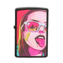 Angel Benzines öngyújtó fekete színű - Napszemüveges női arc mintával