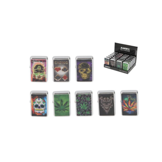 Angel benzines öngyújtó 3D mintával króm színű - egész tálca