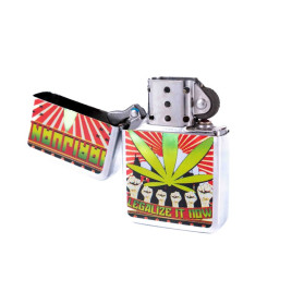 Benzines öngyújtó króm színű, marihuána levél- 245420-12