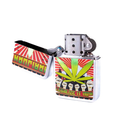 Benzines öngyújtó króm színű, marihuána levél- 245420-12