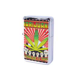 Benzines öngyújtó króm színű, marihuána levél- 245420-12