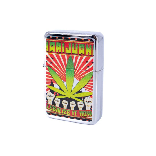 Benzines öngyújtó króm színű, marihuána levél- 245420-12