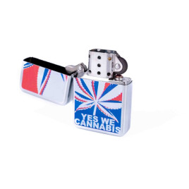 Benzines öngyújtó króm színű, piros-fehér-kék Cannabis- 245420-9