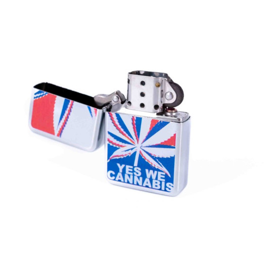 Benzines öngyújtó króm színű, piros-fehér-kék Cannabis- 245420-9