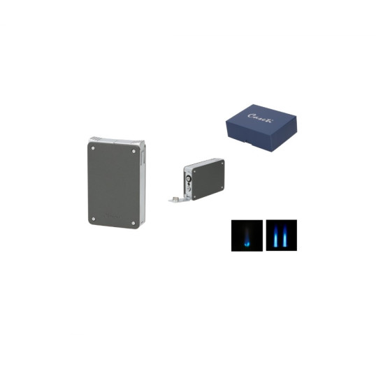 Caseti Dupla Jet láng + Soft Jetflame szivaröngyújtó, 8 mm szivarfúróval – Sötétszürke / Króm