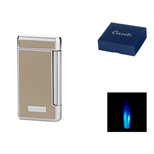 Caseti szivar öngyújtó szürke-bézs és króm színű, 2-es Jet lánggal