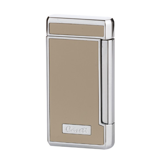Caseti szivar öngyújtó szürke-bézs és króm színű, 2-es Jet lánggal