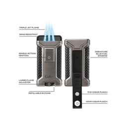 Colibri Ascari Blue & Black hármas szúrólángos szivaröngyújtó beépített szivarfúróval