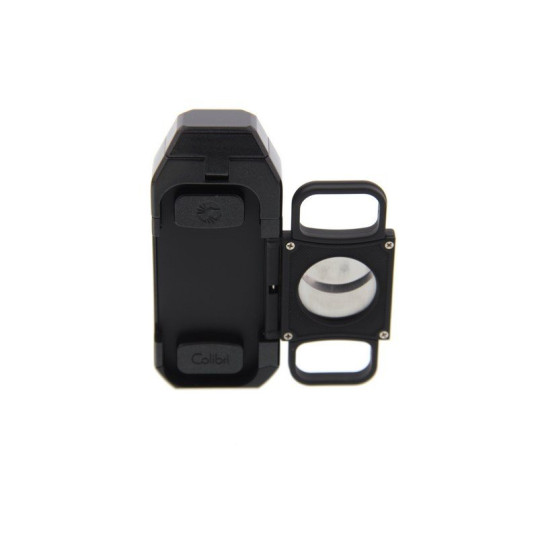 Colibri Boss III Jet Black szivar gyújtó 3-as szúrólánggal és kihajtható dupla pengés szivarvágóval - fekete