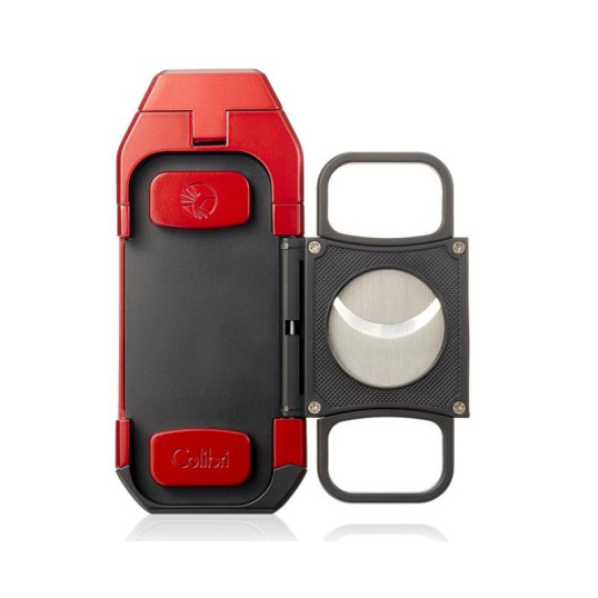 Colibri Boss III Jet Red Black szivar gyújtó 3-as szúrólánggal és kihajtható dupla pengés szivarvágóval - fekete/vörös